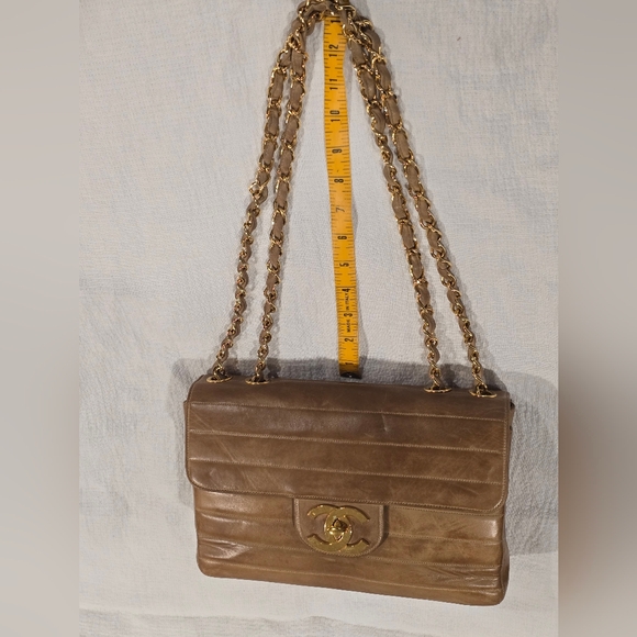 Chanel Horizontal Quilt Jumbo Flap Bag CC Beige Carmel Leather Gold Classic 90's - Picture 12 of 17